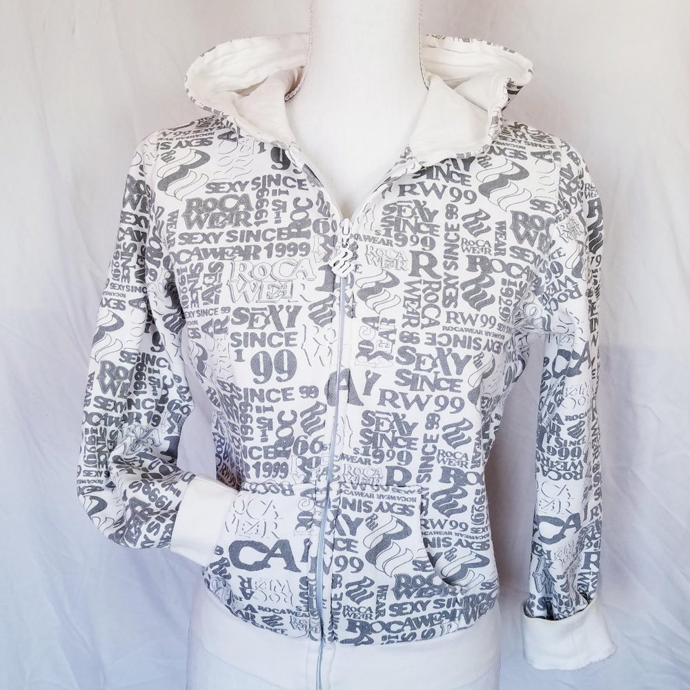 Rocawear White & Grey Printed Zip Up Hoodie